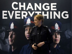 Const. Heather Spence waits to lead a Women in Policing Information Session at the Edmonton Police Service Continuing Education Centre, 10173 - 97 St., in Edmonton on March 9, 2017.