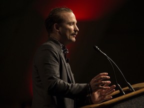 Alexandre Trudeau delivers a keynote speech entitled 'Student Global Citizens: Around the World and Right at Home.', during the National Conference for Second Language Educators, at the Shaw Conference Centre, in Edmonton Friday April 7, 2017.