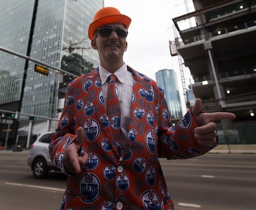 Edmonton Oiler fan Anthony MacPhee can hardly wait for game one of the Edmonton Oilers and San Jose Sharks NHL playoff series to begin at Rogers Place on Wednesday, April 12, 2017 in Edmonton. Greg  Southam / Postmedia