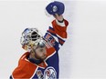 Edmonton Oilers goaltender Cam Talbot celebrates a win against the L.A. Kings at Rogers Place in Edmonton on March 28, 2017. He will be looking for his club-record 41st win in Los Angeles on Tuesday. (Ian Kucerak)