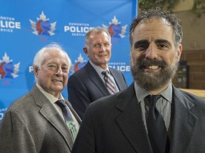 Edmonton Police Foundation chair Sol Rolingher, Chief Rod Knecht and Rabbi Kliel Rose on April 19,  2017.