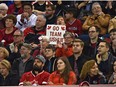 Fans watch Team Canada and Sweden in the 1-2 page playoff draw of the World Men's Curling Championship at Northlands Coliseum in Edmonton on Friday, April 7, 2017. (Ed Kaiser)