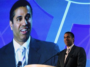 Federal Communications Commission Chairman Ajit Pai speaks during the 2017 NAB Show at the Las Vegas Convention Center on April 25, 2017 in Las Vegas, Nevada.