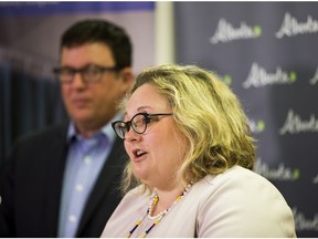 Health Minister Sarah Hoffman holds a news conference with Patrick Dumelie, Covenant Health president and CEO at the Misericordia Hospital to announce plans for a major modernization of the aging hospital's emergency room on Monday April 3, 2017 in Edmonton.