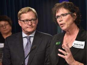 Education Minister David Eggen (left) looks on after introducing Lois Byers as the new official trustee for Northland School Division.