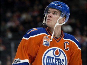 Edmonton Oilers captain Connor McDavid in pre-game warmup against the Colorado Avalanche at Rogers Place on SMarch 25, 2017.