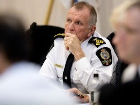 Edmonton police Chief Rod Knecht at a 2016 Edmonton Police Commission meeting. Knecht said Thursday that he'll be watching the outcome of a use-of-force review in the Calgary Police Service.