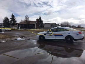 RCMP investigators on the scene of a double homicide in the small town of Chipman east of Edmonton on Monday, April 3, 2017.