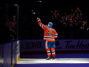 EDMONTON, AB - APRIL 14:  Zack Kassian #44 of the Edmonton Oilers throws a hat into the crowd after being named the first star of the game against the San Jose Sharks in Game Two of the Western Conference First Round during the 2017 NHL Stanley Cup Playoffs at Rogers Place on April 14, 2017 in Edmonton, Alberta, Canada.