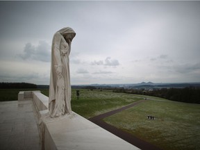 A sculpture entitled Mother Canada looks out from the Canadian National Vimy Memorial.