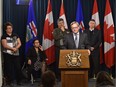 Surrounded by school and council members, David Eggen, Minister of Education says the Government of Alberta is tabling legislation which would lead to the reinstatement of an elected board for Northland School Division during a news conference at the Legislature in Edmonton, on Tuesday, April 4, 2017.