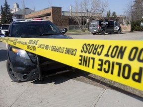 Police investigate at the scene of a suspicious death beside the Good Shepherd Anglican Church, 15495 Castle Downs Road, in Edmonton Friday April 21, 2017. Photo by David Bloom