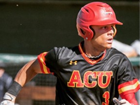 Gary Sheffield Jr. in action with Arizona Christian University's baseball team. The 23-year-old outfielder has signed with the Edmonton Prospects of the Western Major Baseball League for this summer.