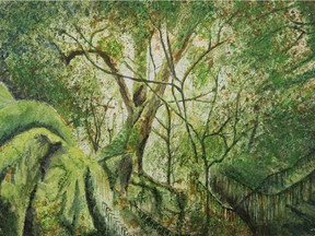 Artist Shawn Zinyk's painting, The Forgotten Wood, is on display at the Grey Nuns Hospital's new gallery that features work by artists who have experienced mental illness.