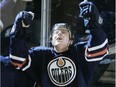 Edmonton Oilers winger Ales Hemsky celebrates after scoring the game-tying goal against the Detroit Red Wings during the third period in Game 6 of their first-round NHL playoff series at Rexall Place in Edmonton May 1, 2006.