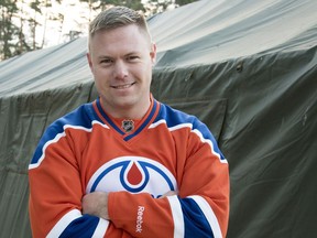 Capt. Mike Timms, serving with Joint Task Force — Ukraine, in front of "Canada House" at the International Peacekeeping and Security Centre in Starychi, Ukraine.