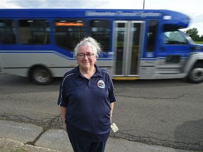 Denise Meyer has driven a community bus for 20 years. She is worried the reallocation of bus hours from community buses to high-use routes will strand customers who rely on them. Taken in Edmonton, May 31, 2017.