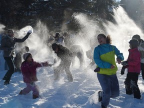 Two Edmonton men organized a huge snowball fight as part of Make Something Edmonton at Kinsmen park in Edmonton, Dec. 7, 2014.