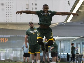 Edmonton Eskimos  Vidal Hazelton takes part in physical testing at the Commonwealth Recreation Centre Field House on Saturday May 27, 2017, in Edmonton.