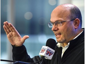 Edmonton Oilers general manager Peter Chiarelli holds a season ending press conference at Rogers Place in Edmonton on May 16, 2017. (Ed Kaiser)