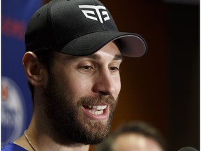 Edmonton Oilers goaltender Cam Talbot is interviewed during a final media conference of the season at Rogers Place in Edmonton, Alta. on Friday, May 12, 2017.