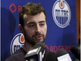 Edmonton Oilers' Jordan Eberle is interviewed during a final media conference of the season at Rogers Place in Edmonton, Alta. on Friday, May 12, 2017.