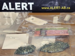 Fentanyl seized by police in Lethbridge and Grande Prairie last month.