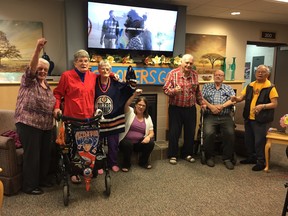 Residents of Meadowlark Place cheer on the Edmonton Oilers on Friday, May 5, 2017.