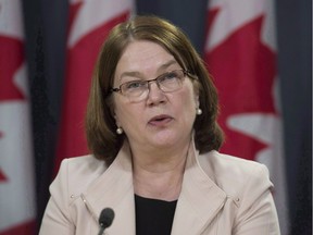 Health Minister Jane Philpott speaks following the announcement of changes regarding the legalization of marijuana during a news conference in Ottawa, Thursday April 13, 2017.