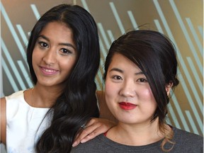 Lisa Zhu, right, and Ramneek Purewal run a company for pop-up weddings in Edmonton.