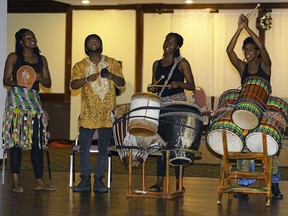 Members of the Adje Performers, Harriet Diiwu, Taurean Adekunle, Henrietta Diiwu and Nicole Soyemi, perform at the AfroFest Artistic Showcase held at The Majestic Palace in Edmonton on Friday May 12, 2017. The festival, which will showcase African music, crafts and food, will be held at Churchill Square in Edmonton on June 3 and 4, 2017.