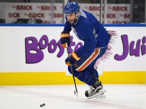 Forward Milan Lucic skates during an Edmonton Oilers practice on May 9, 2017, in Edmonton.