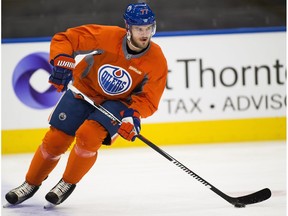 Oscar Klefbom skates during an Edmonton Oilers practice on Tuesday May 9, 2017, in Edmonton.