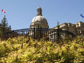 The Alberta Legislature dome is seen from the building's grounds in Edmonton, Alta. File photo.