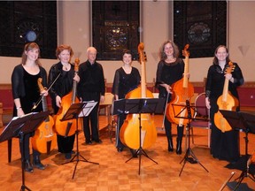 The viola da gamba consort who will be giving the final concert in the 2017 Early Music Festival on Sunday, May 7 at First Presbyterian Church. With instruments are Joëlle Morton, left, Debra Lornegan, Marilyn Fung, Josephine van Lier and Elizabeth Rumsey.