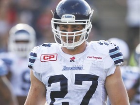 Toronto Argonauts linebacker Cory Greenwood during CFL action in July 2015.