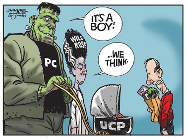 Alberta's United Conservative Party is a hybrid monster. (Cartoon by Malcolm Mayes)