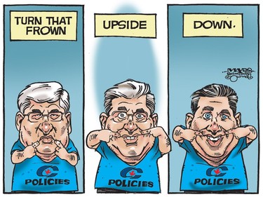 New Conservative leader Andrew Scheer is like Stephen Harper with a smile. (Cartoon by Malcolm Mayes)