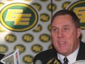 Don Matthews address the media after he is inroduced as the new head coach of the Edmonton Eskimos in January 1999.