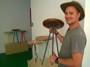 Landon Schedler, owner of Edmonton-based furniture manufacturer Oliver Apt., crafted the High Level side table, which is available with either a round or hexagon-shaped wooden top.