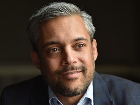 Liberal leadership candidate David Khan listens to supporters at a politics campaign meet in Edmonton, April 22, 2017. Ed Kaiser/Postmedia (Edmonton Journal story by Emma Graney)