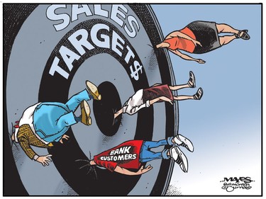 Bank Customers are like darts thrown at sales targets. (Cartoon by Malcolm Mayes)
Malcolm Mayes