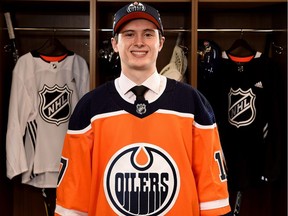 Kailer Yamamoto poses for a portrait after being selected 22nd overall by the Edmonton Oilers during the 2017 NHL Draft at the United Center on June 23, 2017 in Chicago.
