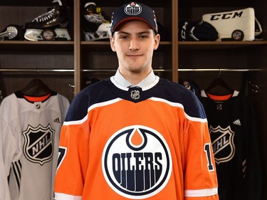 Stuart Skinner poses for a portrait after being selected 78th overall by the Edmonton Oilers during the 2017 NHL Draft on June 24, 2017, in Chicago.