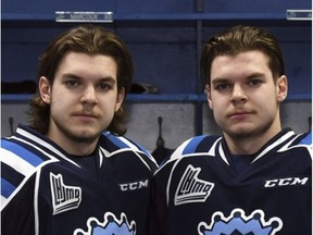 Kevin, left, and Kelly Klima are attending the Edmonton Oilers development camp in Jasper. They are the twin sons of former Oiler Petr Klima.