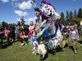 People participate in a round dance in Edmonton last fall.