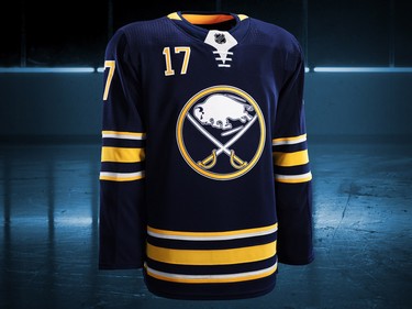 Buffalo Sabres home jersey design by Adidas for the 2017-18 NHL season.