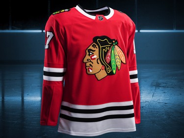 Chicago Blackhawks home jersey design by Adidas for the 2017-18 NHL season.