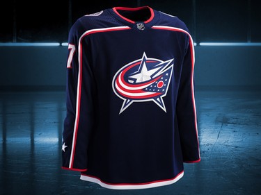 Columbus Blue Jackets home jersey design by Adidas for the 2017-18 NHL season.
