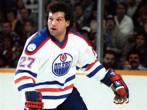 Edmonton Oilers winger Dave Semenko during the 1982-83 NHL season.